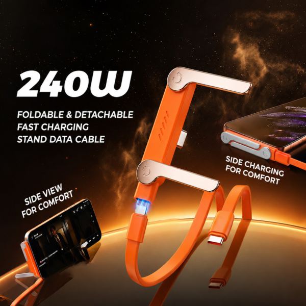 Phone Stand + Fast Charging TypeC Cable (Black/Orange)